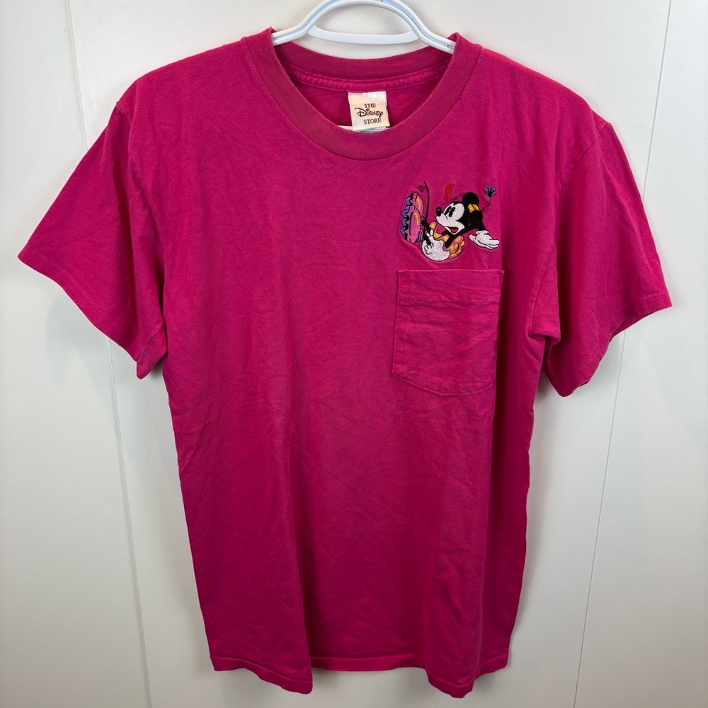 Vintage Disney Minnie Mouse Pocket Tee Single Stitch Women's M Hot Pink T-Shirt